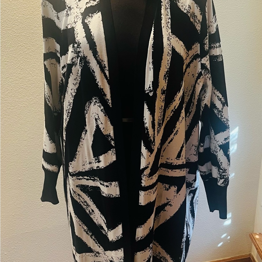 Chico's Black and White Abstract Cardigan